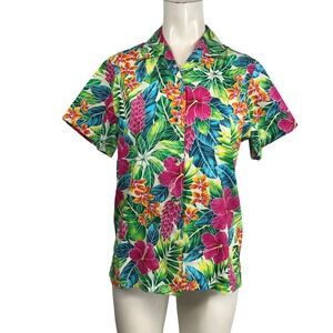 Go Barefoot Hawaiian Tropical Floral Print Aloha Shirt Women's XS